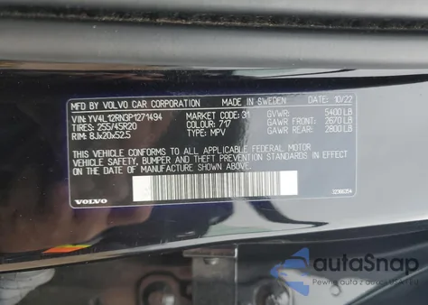 2023 Volvo Xc60 Plus из США, поврежденный, VIN YV4L12RN3P1271494